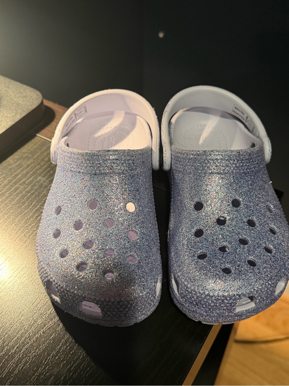 CROCS Kids Glitter Clogs in Light Purple and Silver